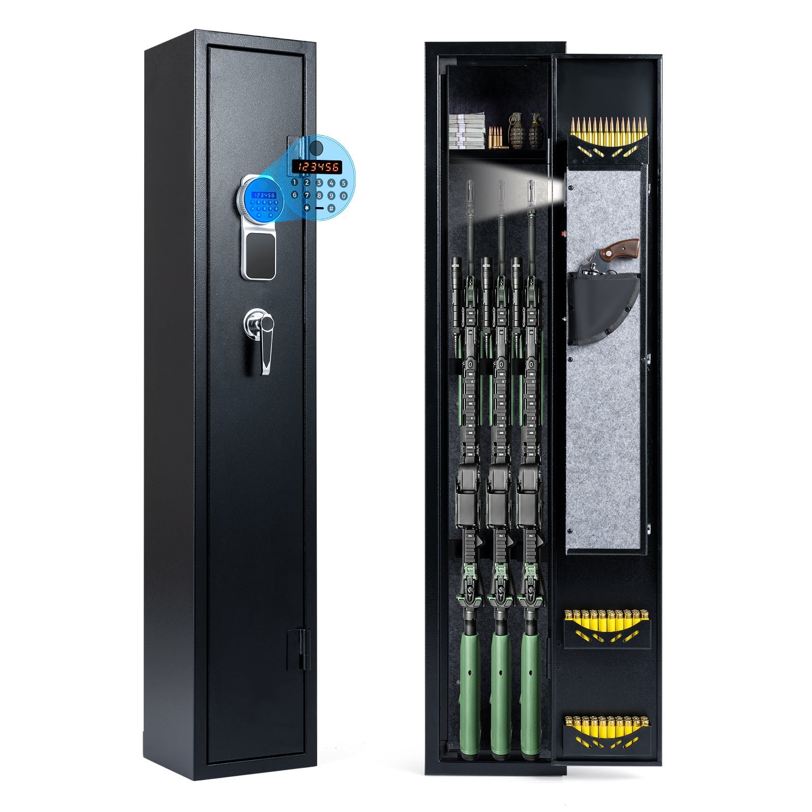 Metalinis ginklų seifas su elektroniniu užraktu ir 8 ginklų talpa (Juoda)