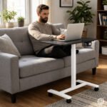 Mobilus stalas su reguliuojamu aukščiu ir juodu 71x48 cm stalviršiu – Paveikslėlis 2