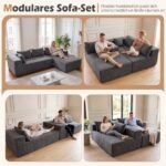 Modulinė L formos sofa keturvietė (Pilka) – Paveikslėlis 3