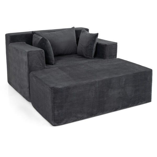Modulinė grindų sofa patogi su pufu ir pagalvėmis (Pilka)