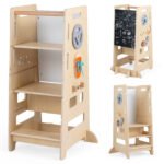 Montessori mokymosi bokštelis reguliuojamo aukščio 4 viename (Natūrali) – Paveikslėlis 4
