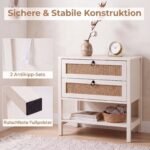 Naktinių staliukų komplektas (2 vnt.) su stalčiais ir rotango detalėmis (Balta) – Paveikslėlis 4