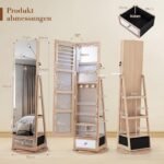 Papuošalų spintelė 360° besisukanti veidrodinė su viso kūno veidrodžiu (Natūrali) – Paveikslėlis 2