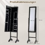 Pastatoma juvelyrinių dirbinių spintelė su viso kūno veidrodžiu (Juoda) – Paveikslėlis 2