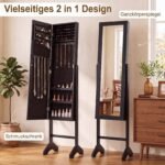 Pastatoma juvelyrinių dirbinių spintelė su viso kūno veidrodžiu (Juoda) – Paveikslėlis 3