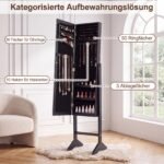 Pastatoma juvelyrinių dirbinių spintelė su viso kūno veidrodžiu (Juoda) – Paveikslėlis 5