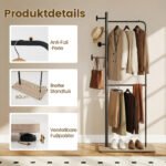 Pastatoma metalinė drabužių kabykla su dviem strypais ir batų lentyna (Juoda) – Paveikslėlis 3