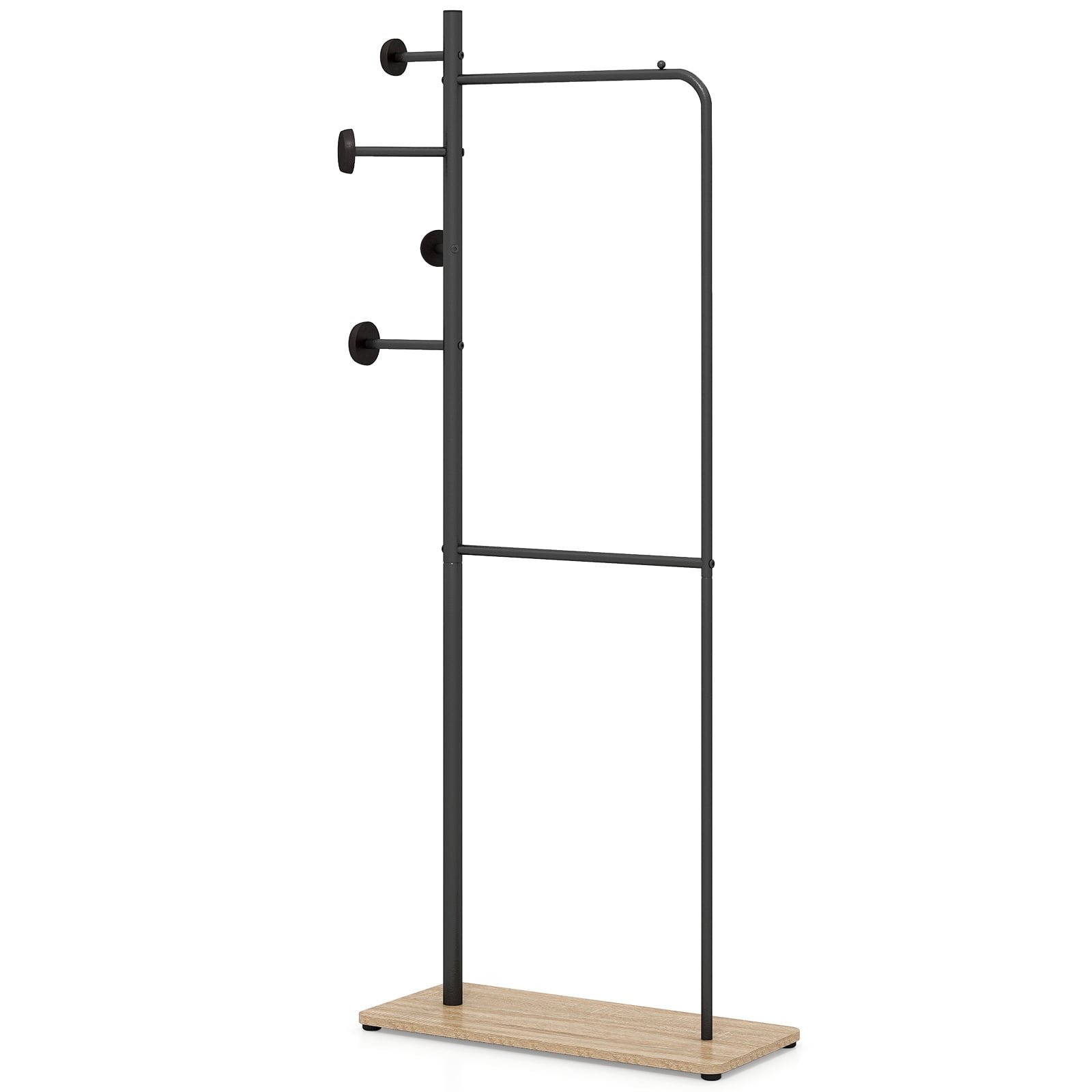 Pastatoma metalinė drabužių kabykla su dviem strypais ir batų lentyna (Juoda)