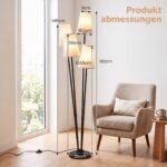 Pastatomas šviestuvas keturių šakų su kojiniu jungikliu ir tekstiliniais gaubtais (Smėlio spalva + Juoda) – Paveikslėlis 2