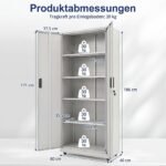 Plieninė spinta su 4 reguliuojamomis lentynomis ir ratukais (Pilka) – Paveikslėlis 2