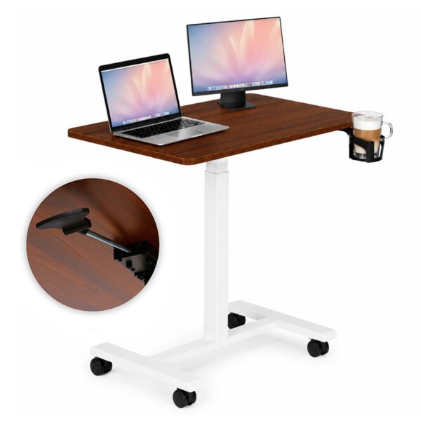 Reguliuojamas mobilus darbo stalas 71x48 cm su rudu stalviršiu