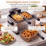 Skaitmeninė fritiūrinė 5 L talpos su 3 kepimo krepšiais (Sidabrinė) – Paveikslėlis 4