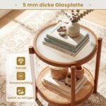 Šoninis staliukas Boho stiliaus su stiklo viršumi ir ratano lentyna (Riešutas) – Paveikslėlis 4