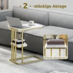 Šoninis staliukas C formos, siauras, stumdomas po sofa, su 2 lentynomis – Paveikslėlis 5