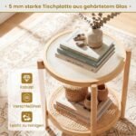 Šoninis staliukas boho stiliaus su grūdinto stiklo viršumi ir ratanų lentyna (Natūrali) – Paveikslėlis 5