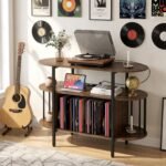 Staliukas vinilinių plokštelių grotuvui su reguliuojama LED šviesa ir įkrovimo stotele (Kaimiška ruda) – Paveikslėlis 2