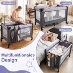 Sulankstoma kelioninė lovelė su ratukais ir nuimamu vystymo stalu (Pilka) – Paveikslėlis 3