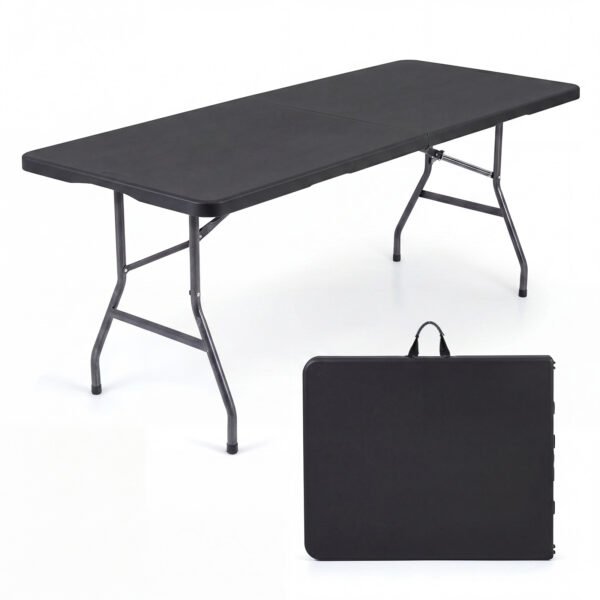 Sulankstomas lauko stalas su HDPE stalviršiu 180 x 74 cm (Juoda)