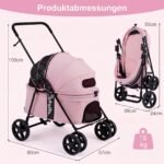 Sulankstomas vežimėlis gyvūnams su 180° reguliuojamu stogeliu (Rožinė) – Paveikslėlis 2