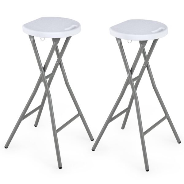 Sulankstomi baro suoliukai su patvaria HDPE sėdyne (2 vnt) (Balta)
