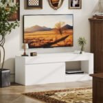 TV spintelė moderni, 2 durelės, atvira lentyna, TV iki 60 colių – Paveikslėlis 4