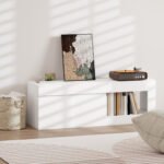 TV spintelė moderni, 2 durelės, atvira lentyna, TV iki 60 colių – Paveikslėlis 5