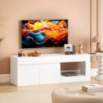 TV spintelė moderni, 2 durelės, atvira lentyna, TV iki 60 colių – Paveikslėlis 6