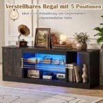 Televizoriaus staliukas elegantiškas su erdviomis lentynomis ir LED apšvietimu (Juoda) – Paveikslėlis 5