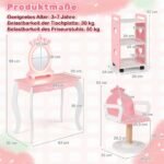 Vaikiškas grožio salonas su LED veidrodžiu ir sukama kirpėjo kėde (Rožinė) – Paveikslėlis 2