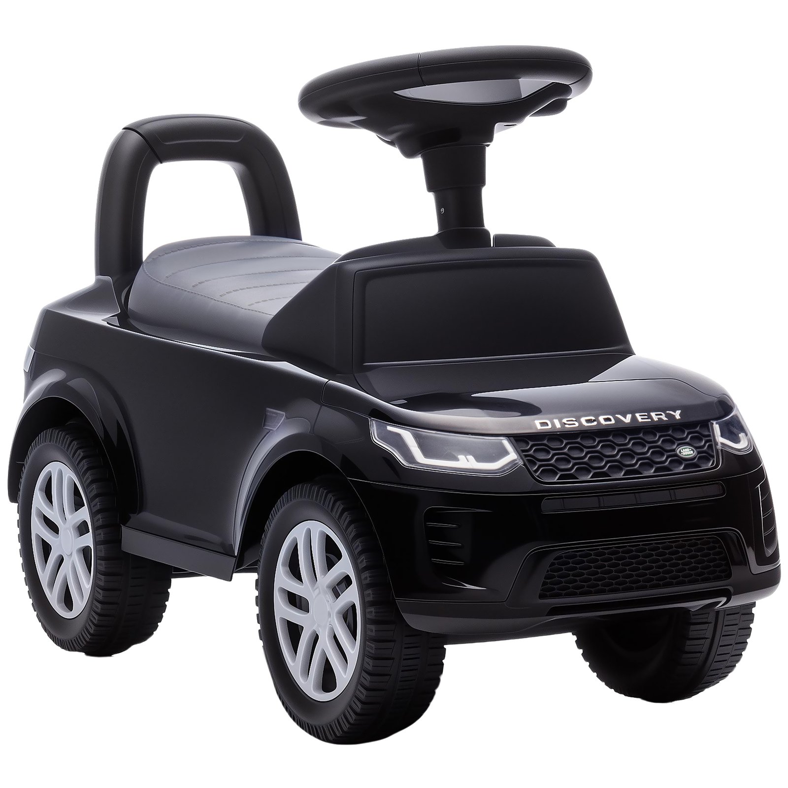 Vaikiškas paspiriamas automobilis Land Rover Discovery su garso efektais ir daiktadėže