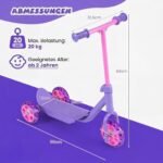 Vaikiškas triratis paspirtukas su šviečiančiais LED ratais (Violetinė) – Paveikslėlis 2