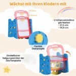 Vaikų daugiafunkcinis molbertas 3in1 su dvipuse lenta ir knygų lentyna (Mėlyna ir raudona) – Paveikslėlis 5