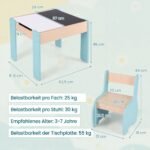 Vaikų stalo ir dviejų kėdžių komplektas medinis daugiafunkcis 4-in-1 (Mėlyna) – Paveikslėlis 2