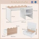 Vaikų veiklos staliukas su lentyna ir ištraukiama daiktadėže (Natūrali + Balta) – Paveikslėlis 2