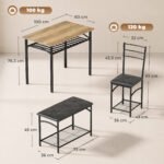 Valgomojo komplektas su pramoninio stiliaus stalu, 2 kėdėmis ir suoliuku, kompaktiškas – Paveikslėlis 3