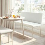 Valgomojo suoliukas su atlošu, 120 cm, lino imitaciniu audiniu, metalinėmis kojomis – Paveikslėlis 6