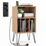 Vinilo grotuvo staliukas su įkrovimo stotele ir plokštelių laikikliu (Natūrali)