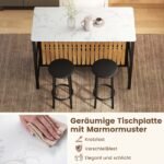 Virtuvės stalas-sala su 2 baro kėdėmis ir integruotomis lentynomis (Juoda ir balta) – Paveikslėlis 4