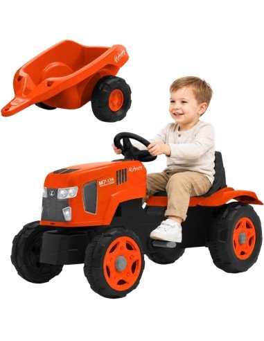 Pedalinis traktorius Kubota su priekaba ir atidaromu variklio gaubtu