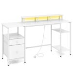 Darbo stalas ergonomiškas su integruotu LED apšvietimu ir elektros lizdais (Balta)