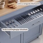 Daugiafunkcinis virtuvės vežimėlis su stalčiumi ir reguliuojamomis lentynomis (Pilka) – Paveikslėlis 5