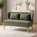 Dvivietė sofa su šenilio audiniu ir kaučiukmedžio kojelėmis – Paveikslėlis 8