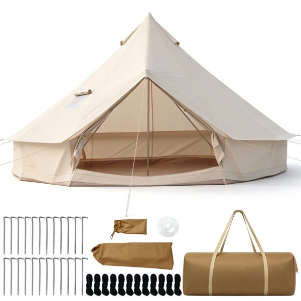 Jurta erdvi 6-8 asmenų su krosnelės anga ir vandeniui atsparia konstrukcija (Smėlio)