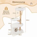 Kačių draskyklė-namelis aukštas medinis su guoliu ir stebėjimo platforma 105 cm (Smėlio spalva) – Paveikslėlis 2