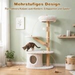 Kačių draskyklė-namelis aukštas medinis su guoliu ir stebėjimo platforma 105 cm (Smėlio spalva) – Paveikslėlis 3