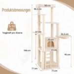 Kačių draskymo kompleksas 194 cm daugiafunkcis su sizalio stulpais (Smėlio spalva) – Paveikslėlis 2