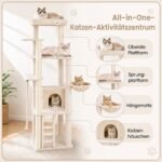 Kačių draskymo kompleksas 194 cm daugiafunkcis su sizalio stulpais (Smėlio spalva) – Paveikslėlis 3