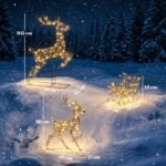 Kalėdinė dekoracija elnias su rogemis, 240 LED lempučių ir laikmatis – Paveikslėlis 3