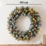 Kalėdinis vainikas 60 cm, su 50 LED lempučių, kankorėžiais ir 8 šviesos režimais – Paveikslėlis 3