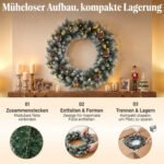 Kalėdinis vainikas 60 cm, su 50 LED lempučių, kankorėžiais ir 8 šviesos režimais – Paveikslėlis 7
